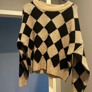 Black and Cream Checkered Women's Sweater